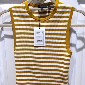 THEORY Galizia Striped Ribbed Marigold & Ivory Tank